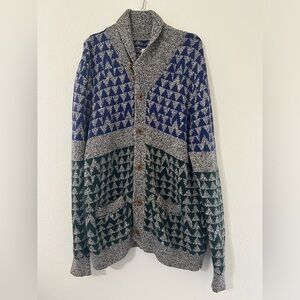 Levi's Wool Blend Diamond Knit Button Up Cardigan Sweater Gray/blue/green Size L